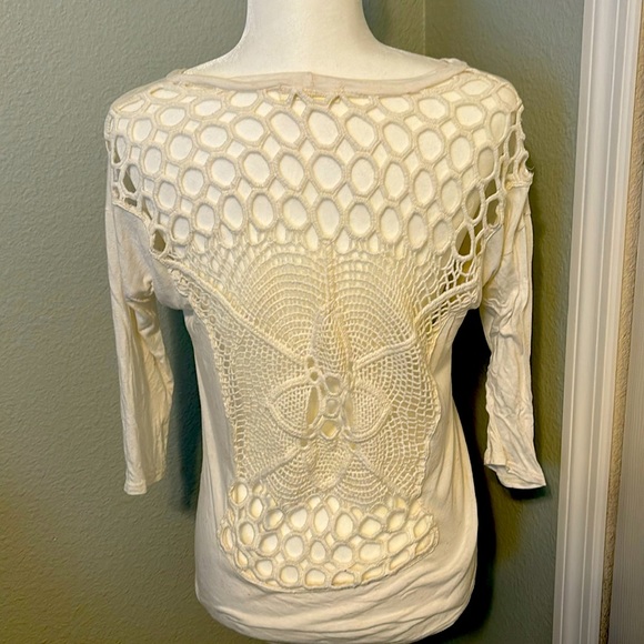 Summer Crochet Panel 3/4 Sleeve T-Shirt - Picture 1 of 4